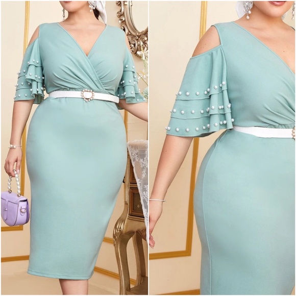 Plus Mint Green Cold Shoulder Formal Evening Dress - Picture 1 of 6